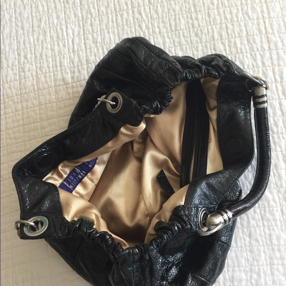 EUC Stuart Weitzman black hobo distressed patent leather satchel - Picture 5 of 14